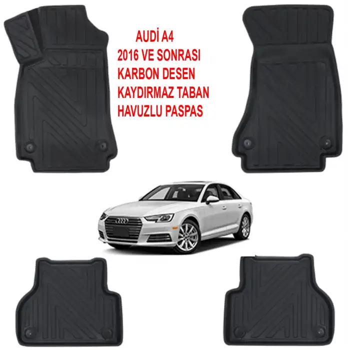 Audi A-4 2016 ve Sonrası 4D Premium Havuzlu Paspas-Kaydırmaz Taban
