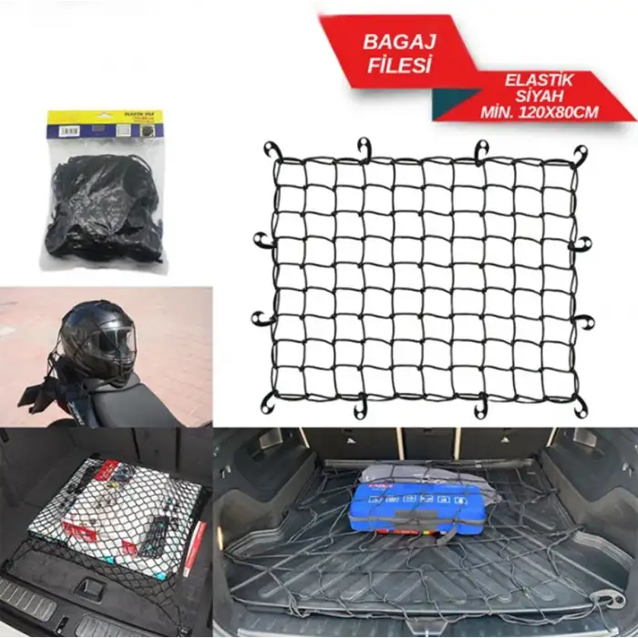 Bagaj Filesi 120 x 80cm-Elastik File Siyah-Oto Bagaj Eşyası Sabitleyici