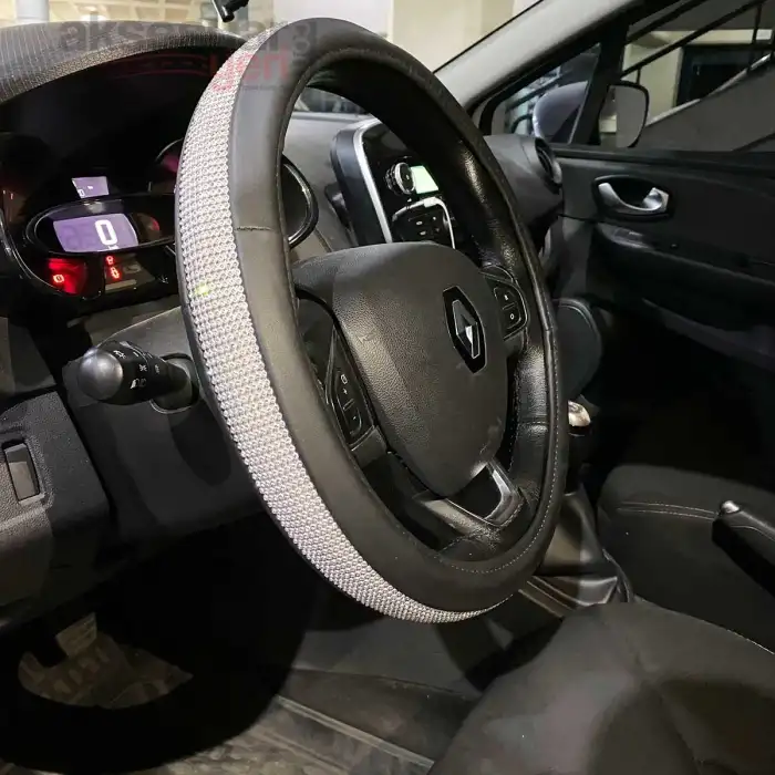 Beyaz Taşlı Direksiyon Kılıfı Swaroski Diamond Parlak Geçme Direksiyon Kılıfı 38 cm Çaplı