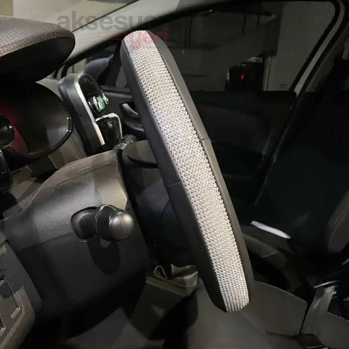 Beyaz Taşlı Direksiyon Kılıfı Swaroski Diamond Parlak Geçme Direksiyon Kılıfı 38 cm Çaplı