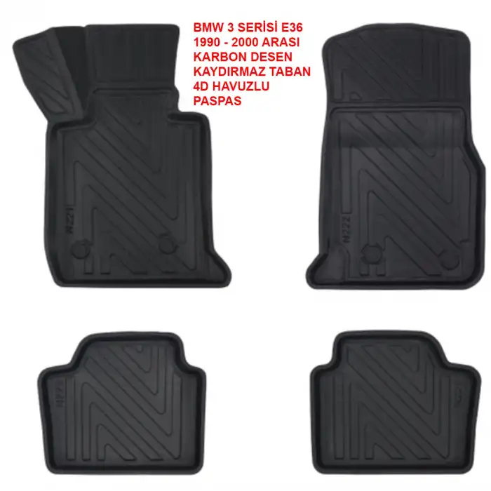 BMW 3 Serisi E36 1990-2000 4D Premium Havuzlu Paspas-Kaydırmaz Taban