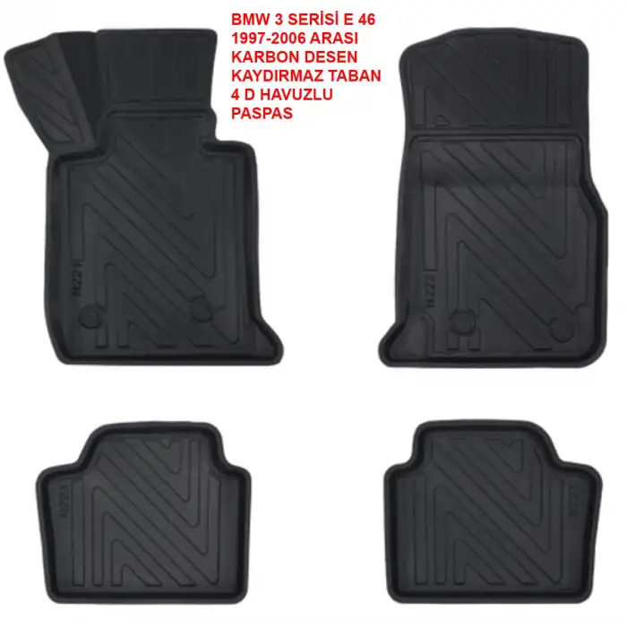 BMW 3 Serisi E46 1997-2006 4D Premium Havuzlu Paspas-Kaydırmaz Taban