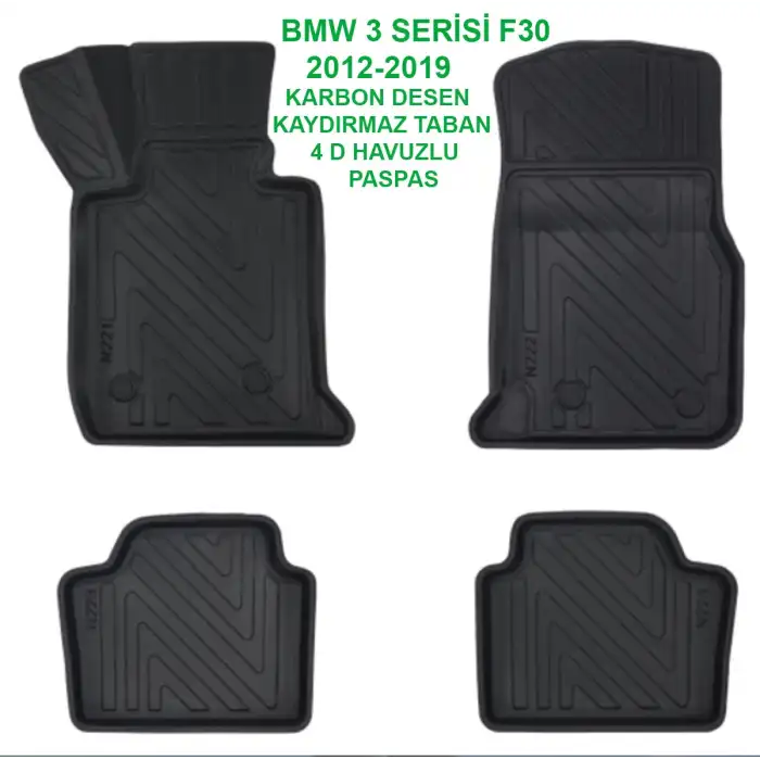 BMW 3 Serisi F30 2012-2019 2WD 4D Premium Havuzlu Paspas-Kaydırmaz Taban