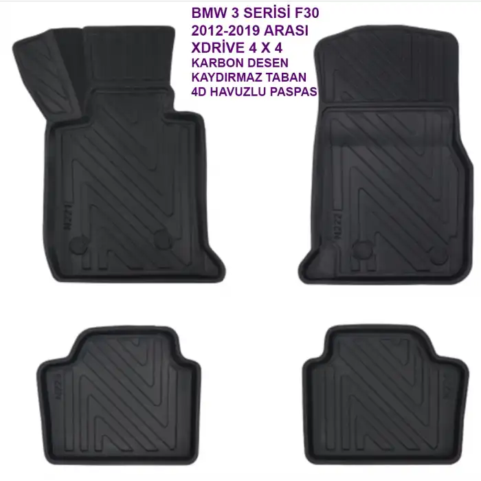 BMW 3 Serisi F30 2012-2019 4x4 xDRİVE 4D Premium Havuzlu Paspas-Kaydırmaz Taban