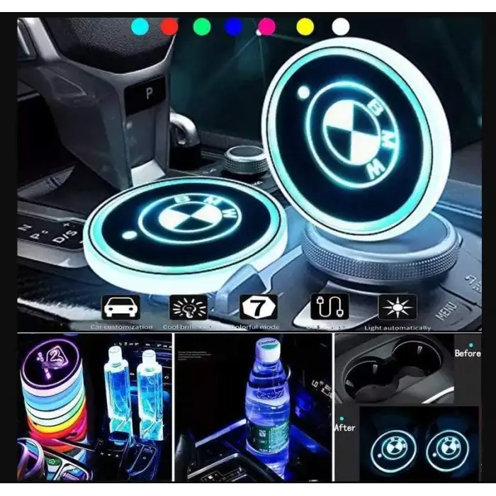 Bmw Ledli Işıklı Bardaklık Altı - Usb Şarjlı - RGB Modlu -