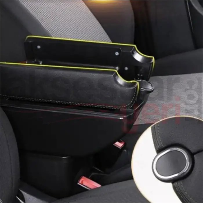 BMW Tip Kolçak Bardaklık Ve Küllüklü Siyah Deri-6 Usbli Lüx Kolçak