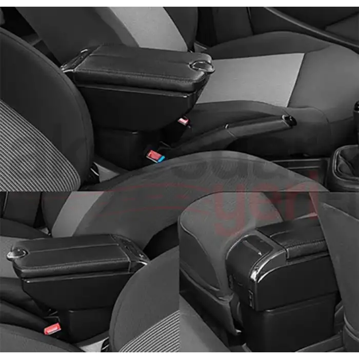 BMW Tip Kolçak Bardaklık Ve Küllüklü Siyah Deri-6 Usbli Lüx Kolçak