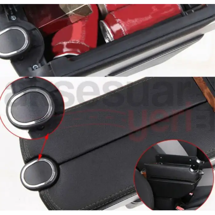 BMW Tip Kolçak Bardaklık Ve Küllüklü Siyah Deri-6 Usbli Lüx Kolçak