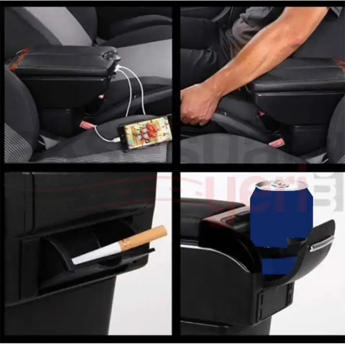 BMW Tip Kolçak Bardaklık Ve Küllüklü Siyah Deri-6 Usbli Lüx Kolçak