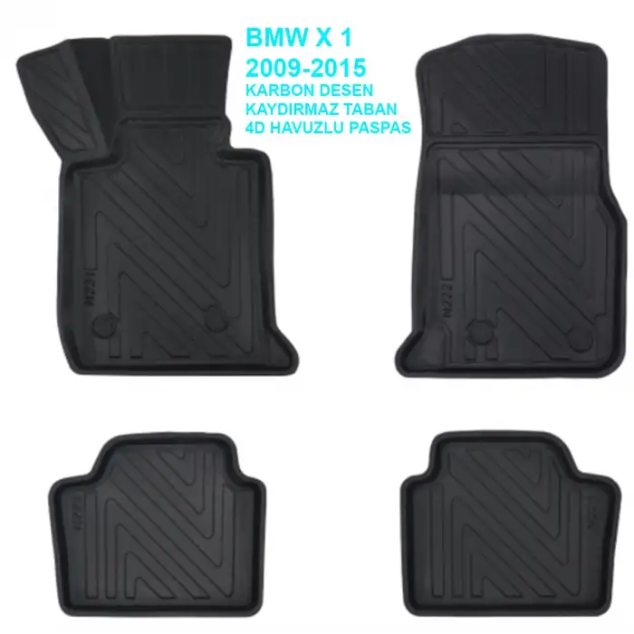 BMW X-1 2009-2015 4D Premium Havuzlu Paspas-Kaydırmaz Taban