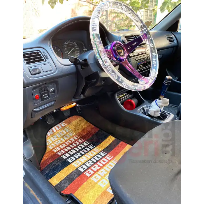 Bride Turuncu Desen Araç İçi Halı Paspas-Kaydırmaz Taban-Universal Her Araca Uyumlu-Yıkanabilir