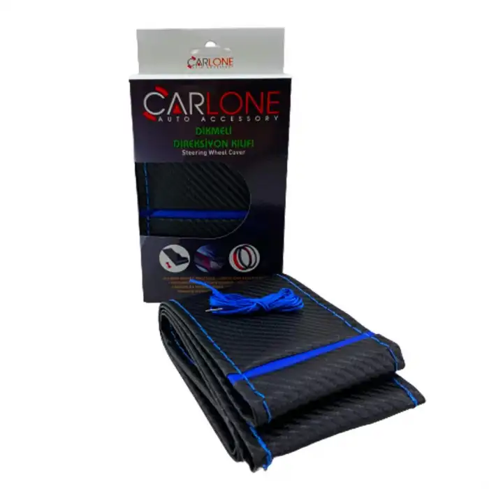 Carbon Mavi Desen Deri Direksiyon Kılıfı - Dikmeli Delikli Model / A+ Kopmayan İp / Kokusuz Ürün