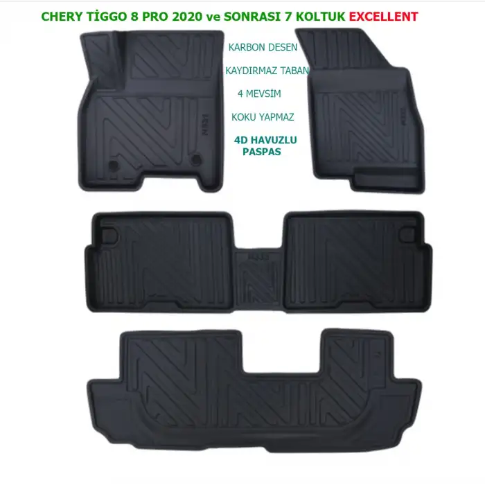 Chery Tiggo 8 Pro 7 Koltuk EXCELLENT 2020 ve Sonrası 4D Premium Havuzlu Paspas