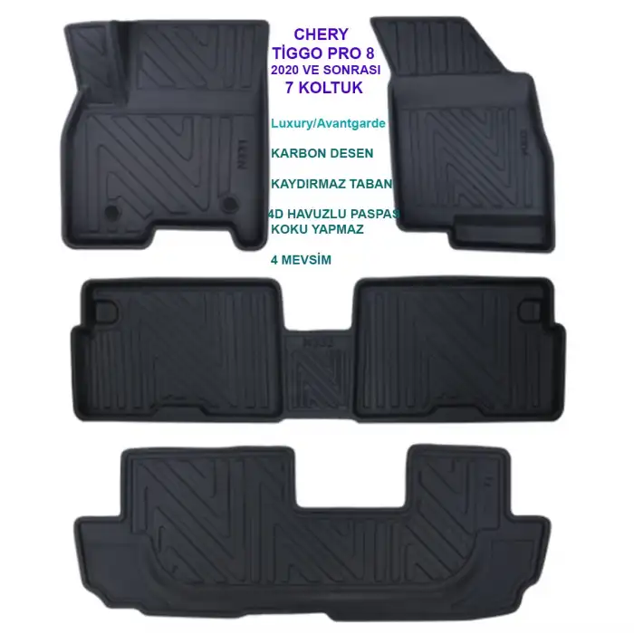 Chery Tiggo 8 Pro 7 Koltuk Luxury/Avantgarde 2020 ve Sonrası 4D Premium Havuzlu Paspas