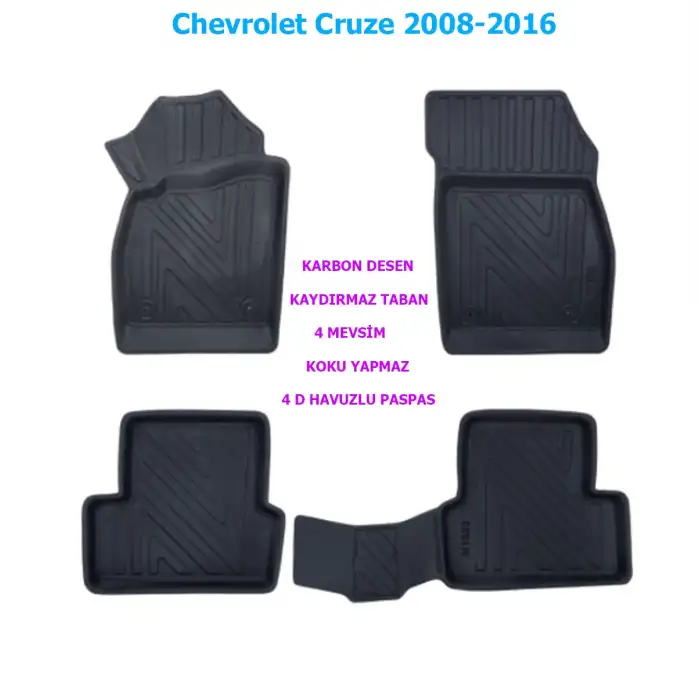 Chevrolet Cruze 2008-2016 4D Premium Havuzlu Paspas-Kaydırmaz Taban