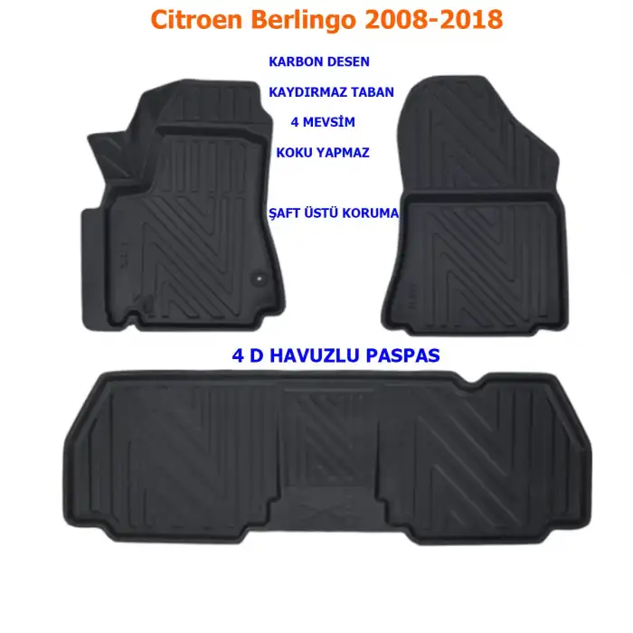 Citroen Berlingo 2008-2018 4D Premium Havuzlu Paspas