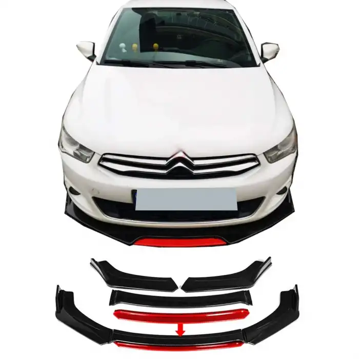 Citroen C-Elysee Uyumlu Ön Lip Kırmızı Renkli 4 Parça - A+ Ürün - Dayanıklı Malzeme