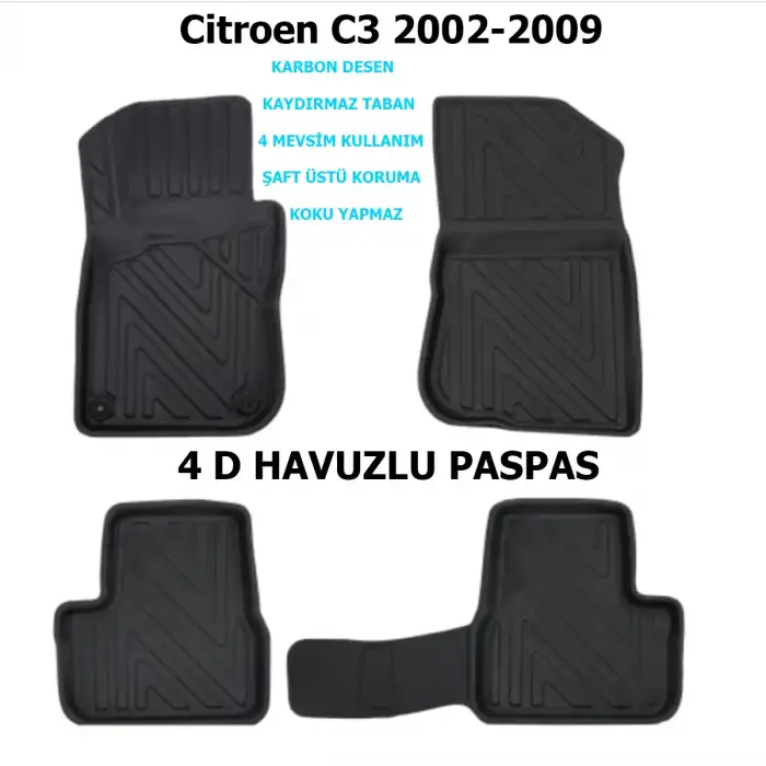Citroen C3 2002-2009 4D Premium Havuzlu Paspas