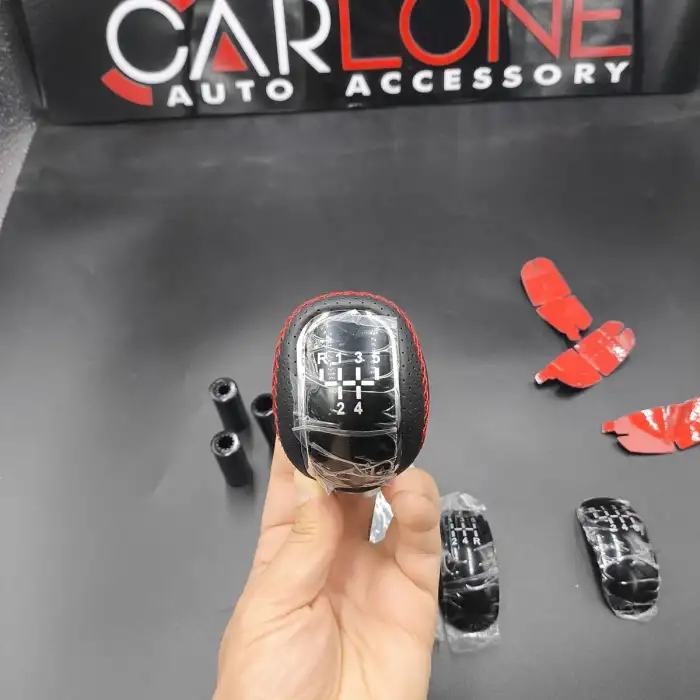 Delikli Deri Vites Topuzu Kırmızı Dikişli-3 Farklı Vites Görselli