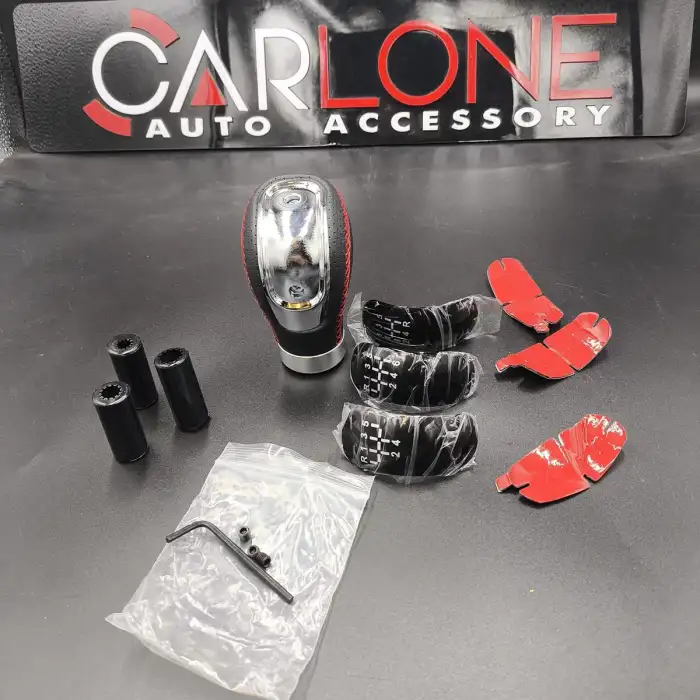 Delikli Deri Vites Topuzu Kırmızı Dikişli-3 Farklı Vites Görselli