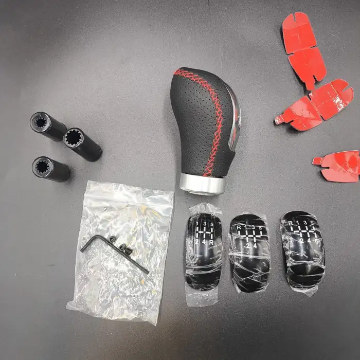 Delikli Deri Vites Topuzu Kırmızı Dikişli-3 Farklı Vites Görselli