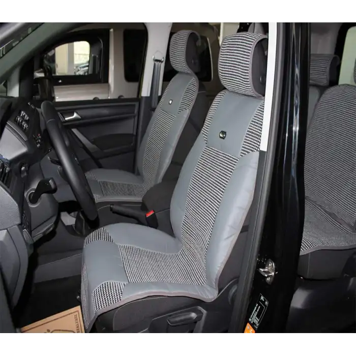 Deri ve Hasır Kumaşından Oto Koltuk Kılıfı - Pratik Takmatik Set -Füme Gri