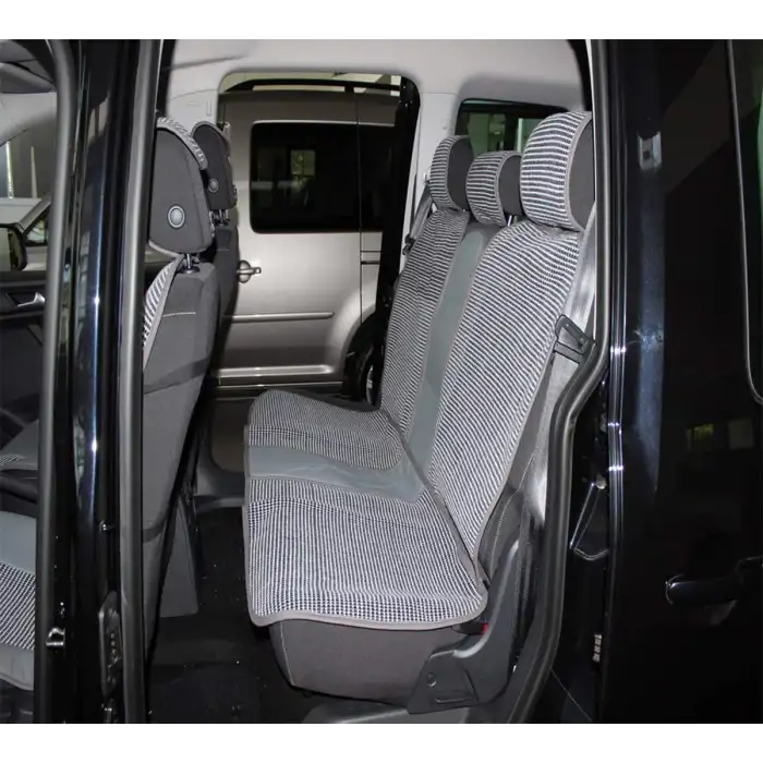 Deri ve Hasır Kumaşından Oto Koltuk Kılıfı - Pratik Takmatik Set -Füme Gri