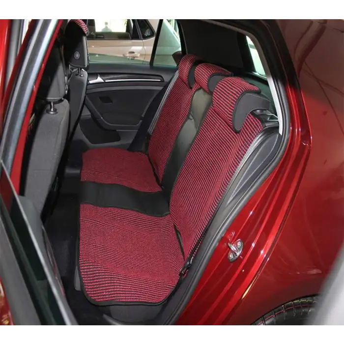 Deri ve Hasır Kumaşından Oto Koltuk Kılıfı - Pratik Takmatik Set -Kırmızı-Siyah