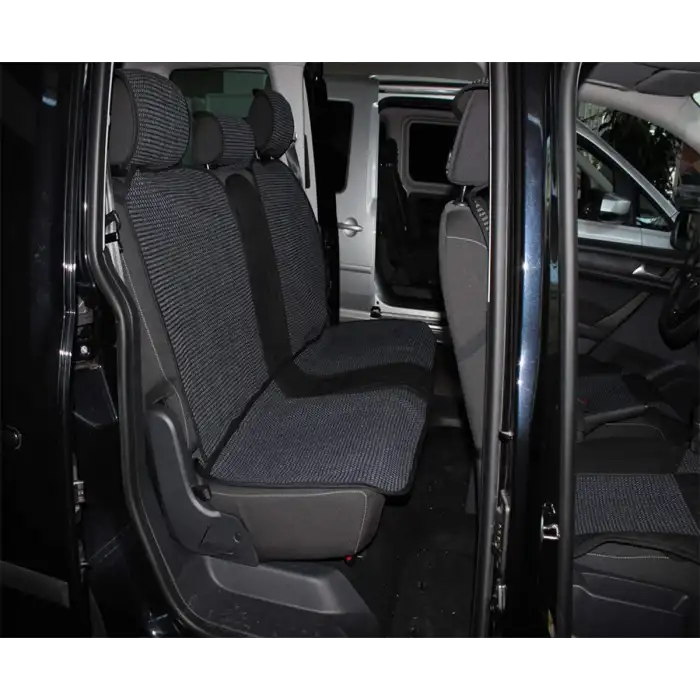 Deri ve Hasır Kumaşından Oto Koltuk Kılıfı - Pratik Takmatik Set -Siyah Mavi