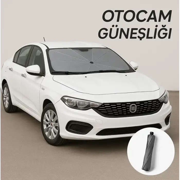 Egea Uyumlu Oto Ön Cam Şemsiye Güneşlik – Katlanabilir UV ve Isı Koruyucu Güneş Perdesi