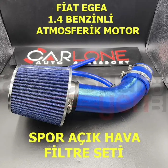 Fiat Egea 1.4 Benzinli Krom Borulu Spor Açık Hava Filtre Seti -Boru Çapı 7,6cm-Uzunluk 23cm