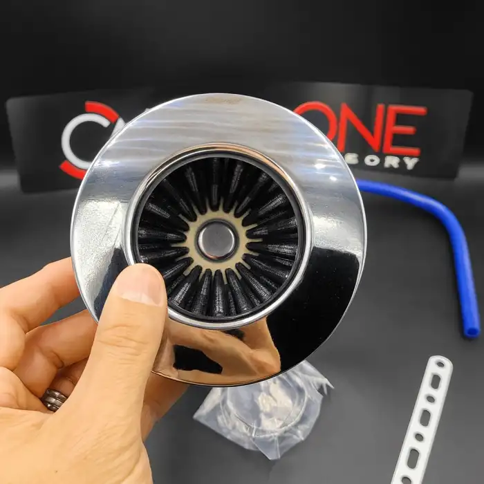 Gümüş Renk Krom Borulu ve Gri Spor Açık Hava Filtre Seti -Boru Çapı 7,6cm-Uzunluk 23cm