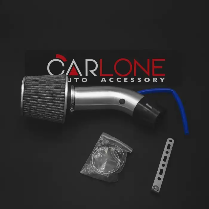 Gümüş Renk Krom Borulu ve Gri Spor Açık Hava Filtre Seti -Boru Çapı 7,6cm-Uzunluk 23cm