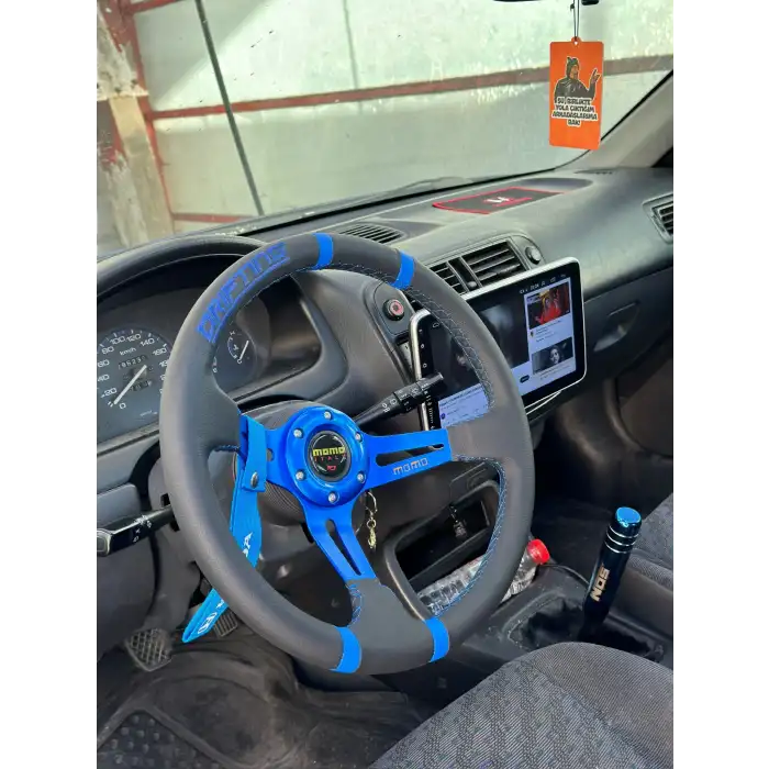 Honda Civic 1996-2000 Göbek-35cm Mavi Drifting Momo Spor Direksiyon