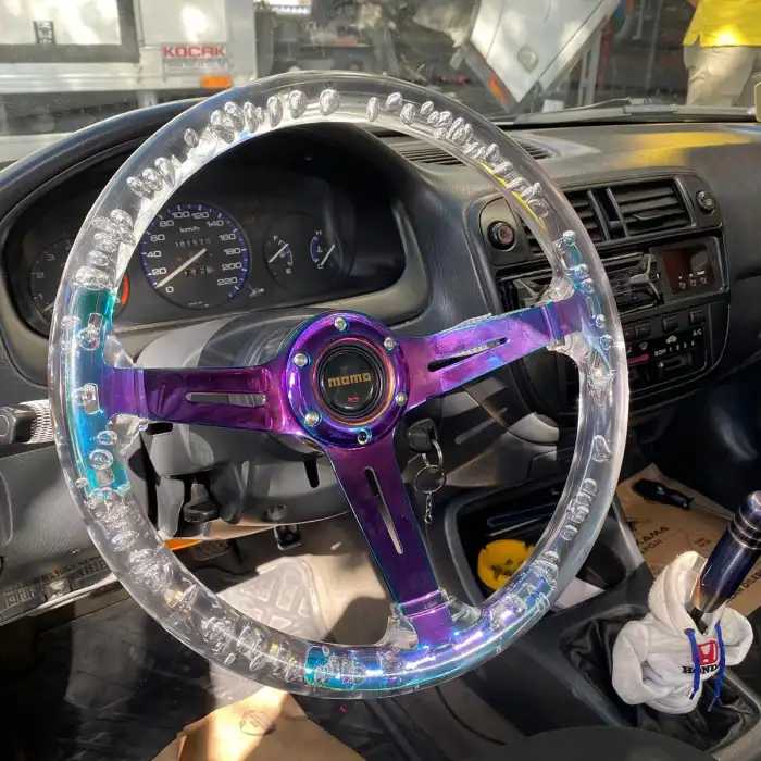 Honda Civic 1996-2001 Uyumlu 35cm Şeffaf Baloncuklu Momo Spor Direksiyon Epoksi