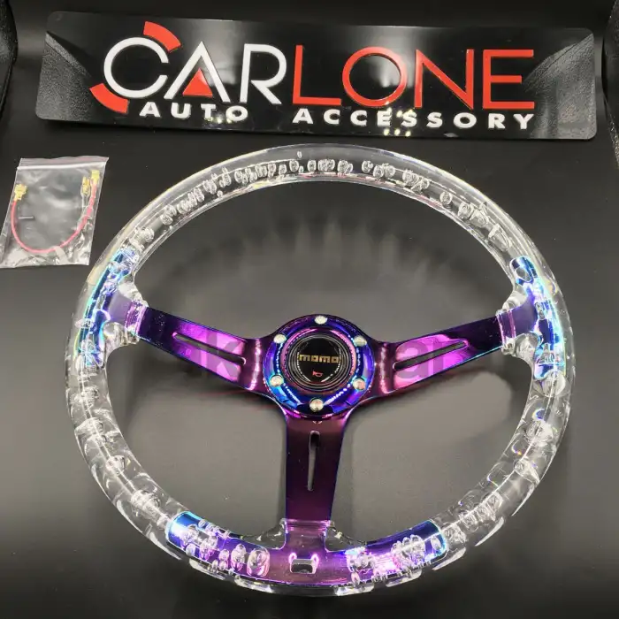 Honda Civic 1996-2001 Uyumlu 35cm Şeffaf Baloncuklu Momo Spor Direksiyon Epoksi