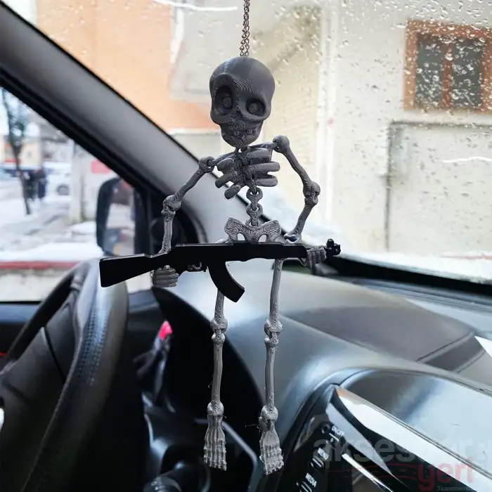 İskelet Ayna Süsü Gri Renk Keleş Tutan Zincirli A+ Ürün
