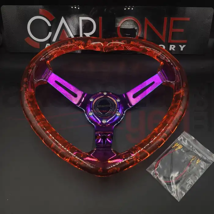 Kalpli Ofsetli Şeffaf Kırmızı Epoksi Direksiyon-Momo Kabarcıklı Direksiyon 32x35 cm