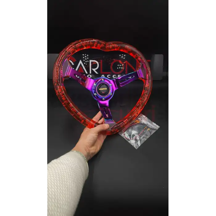 Kalpli Ofsetli Şeffaf Kırmızı Epoksi Direksiyon-Momo Kabarcıklı Direksiyon 32x35 cm