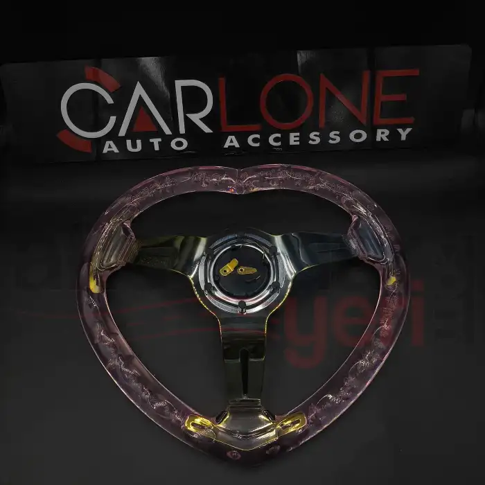 Kalpli Ofsetli Şeffaf Pembe Epoksi Direksiyon-Momo Kabarcıklı Direksiyon 32x35 cm