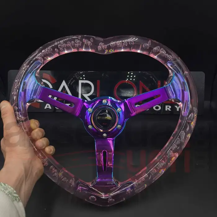 Kalpli Ofsetli Şeffaf Pembe Epoksi Direksiyon-Momo Kabarcıklı Direksiyon 32x35 cm