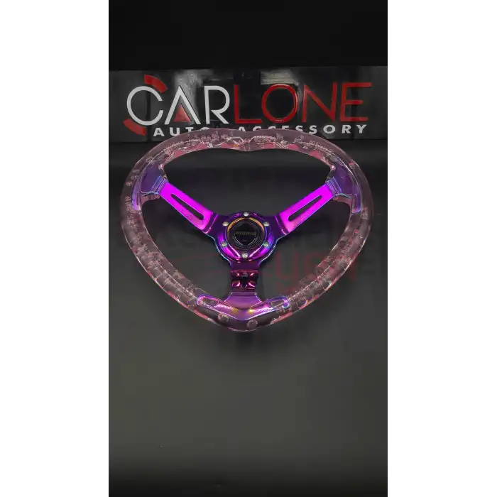 Kalpli Ofsetli Şeffaf Pembe Epoksi Direksiyon-Momo Kabarcıklı Direksiyon 32x35 cm