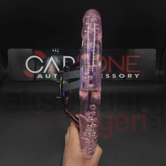 Kalpli Ofsetli Şeffaf Pembe Epoksi Direksiyon-Momo Kabarcıklı Direksiyon 32x35 cm