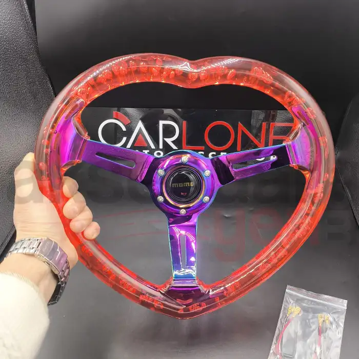 Kalpli Ofsetli Şeffaf Kırmızı Epoksi Direksiyon-Momo Kabarcıklı Direksiyon 32x35 cm