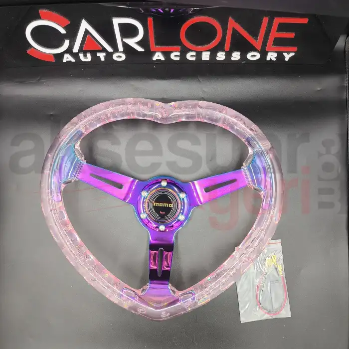 Kalpli Ofsetli Şeffaf Pembe Epoksi Direksiyon-Momo Kabarcıklı Direksiyon 32x35 cm