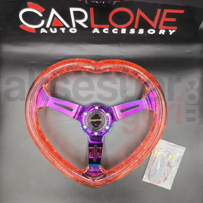 Kalpli Ofsetli Şeffaf Kırmızı Epoksi Direksiyon-Momo Kabarcıklı Direksiyon 32x35 cm