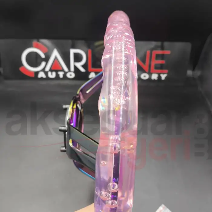 Kalpli Ofsetli Şeffaf Pembe Epoksi Direksiyon-Momo Kabarcıklı Direksiyon 32x35 cm