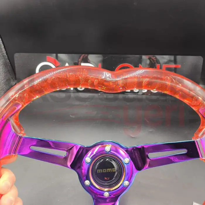 Kalpli Ofsetli Şeffaf Kırmızı Epoksi Direksiyon-Momo Kabarcıklı Direksiyon 32x35 cm