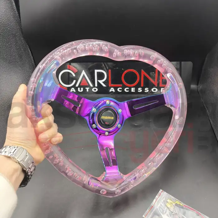 Kalpli Ofsetli Şeffaf Pembe Epoksi Direksiyon-Momo Kabarcıklı Direksiyon 32x35 cm