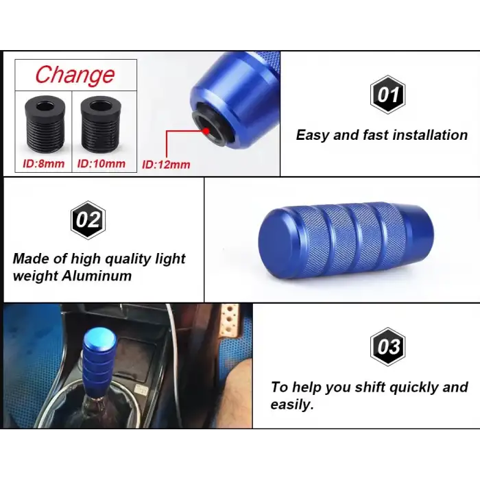 Mavi Baklalı Vites Topuzu Metal-Spor Araçlar İçin 9.5cm Renkli Şık Tasarım